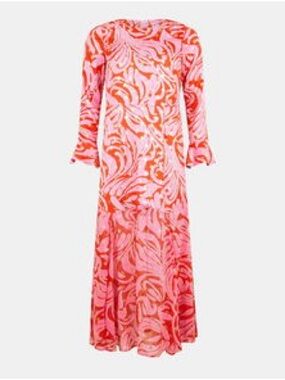 Pink & Red Satin  Chiffon Long Sleeve Maxi Dress - Plus Size